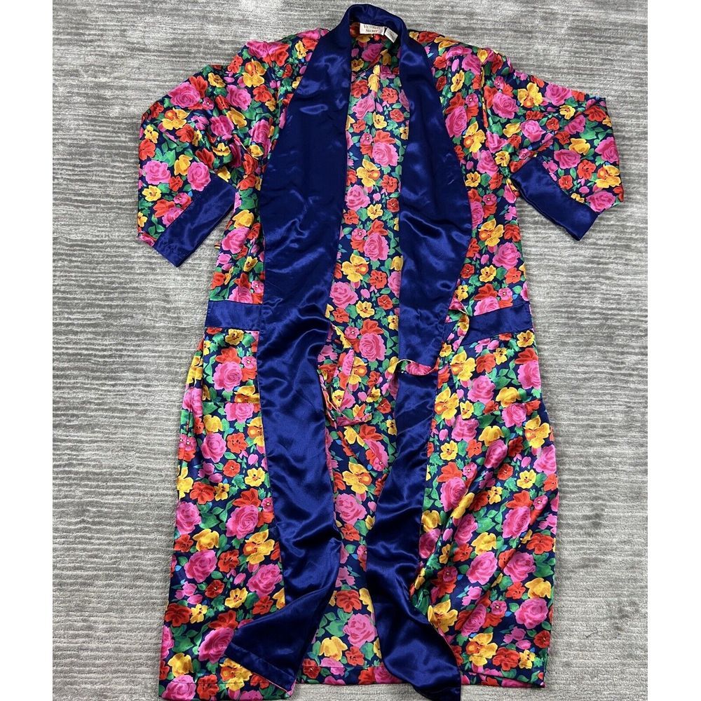 Victoria's Secret Navy Satin-Trim Floral Robe